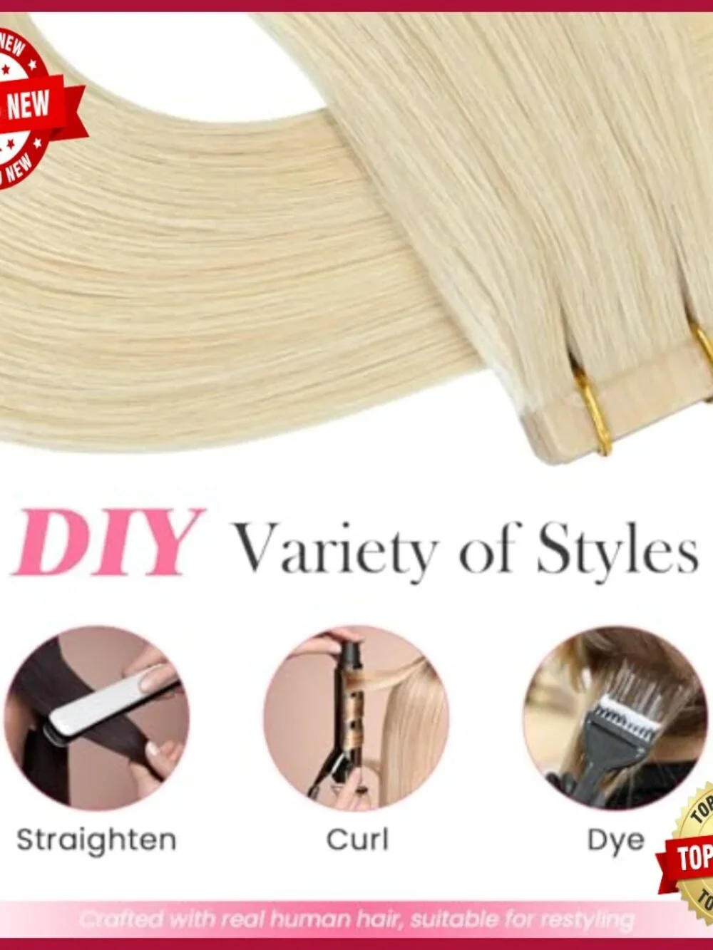 20 Inch Tape-In Human Hair Extensions 20 Piece Set Straight Silky